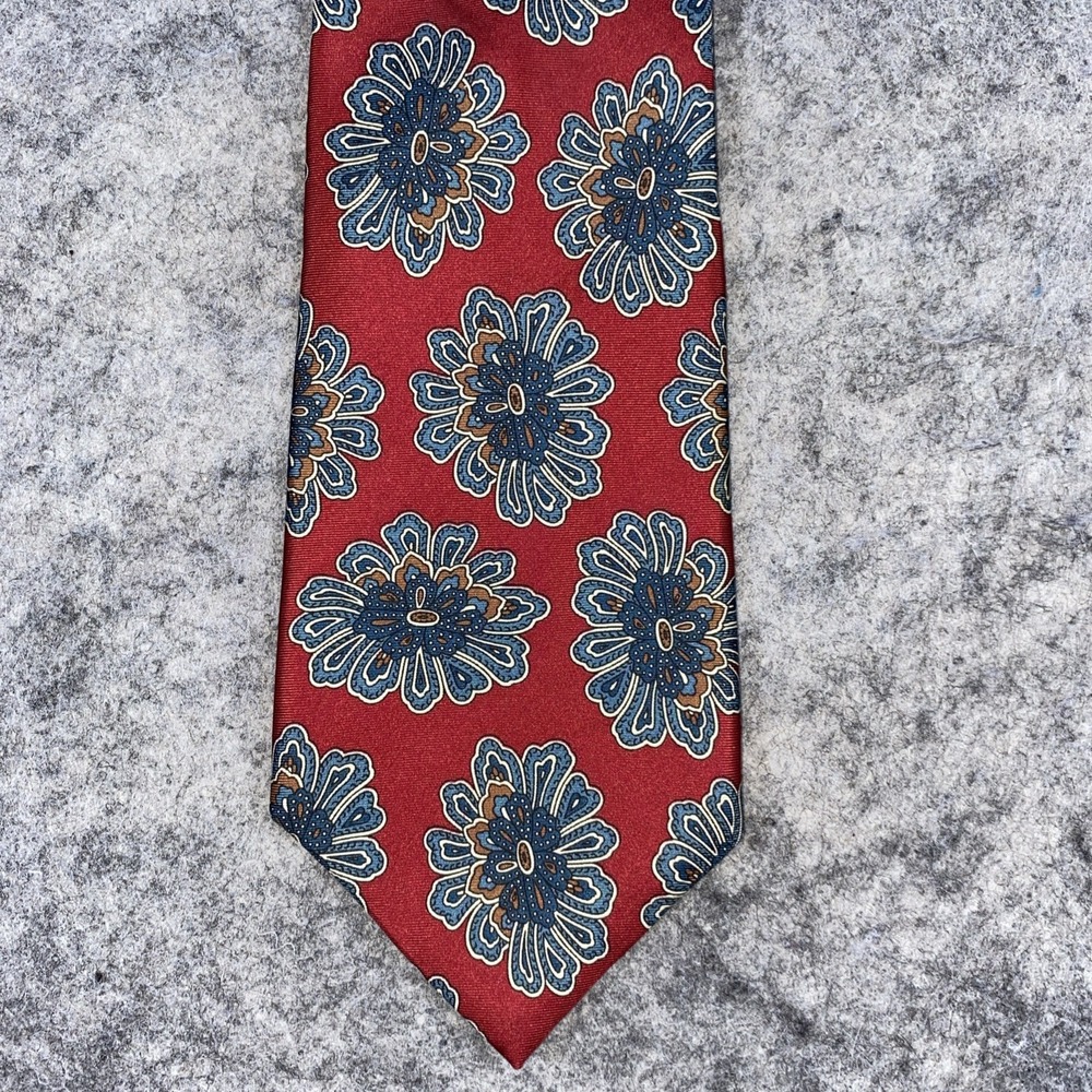 Vintage Christian Dior Monsieur Necktie Red Geometric Blue Flower 100% Silk